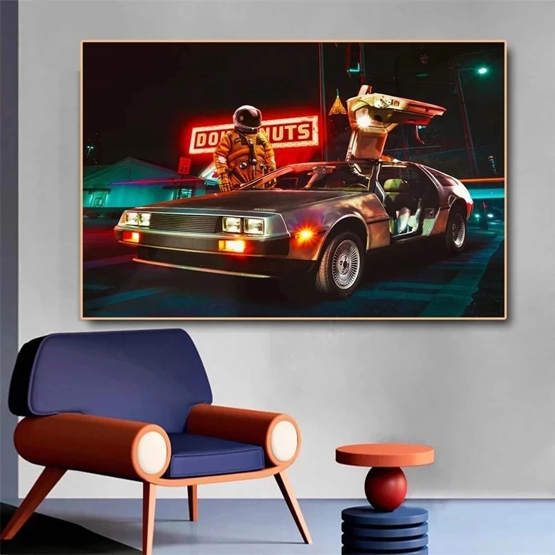 Retro Movies Back To The Future Classic Cool Sports Car Poster Vintage Canvas Painting Wall Art Printed Picture Room Home Decor