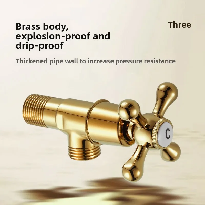 European Triangle Hot and Cold Water Stop Valve Universal Plum Blossom Handwheel Retro Angle All Copper Gold Classical Toilet