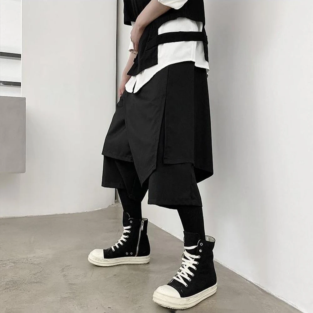 Mens Y2k Culottes Double Layer Irregular Samurai Pants Streetwear Fashion Dark Gothic Outdoor Seven Point Hakama Men'S Wear 2026