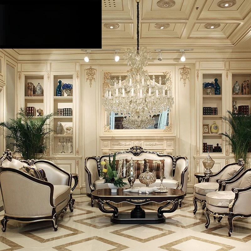 European neoclassical living room furniture birch hand-carved sofa leather art 123 combination sofa
