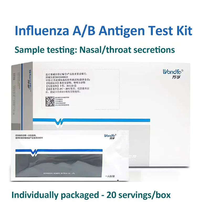 Kit de detección de virus de influenza A y B, 20 piezas, hisopo nasal, suministros médicos, kit de autodiagnóstico para uso doméstico, INFA INFB, autodiagnóstico en casa