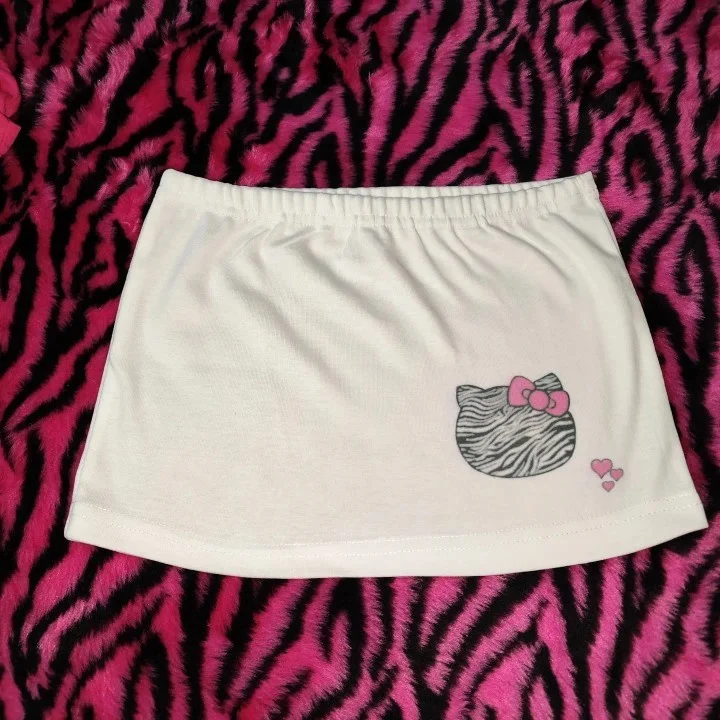 Y2KSlut الأصلي الألفية الساخن فتاة QQ ow الكرتون طباعة القطن الخالص مرونة الخصر الترا تنورة المرأة مثير منخفضة الخصر #3