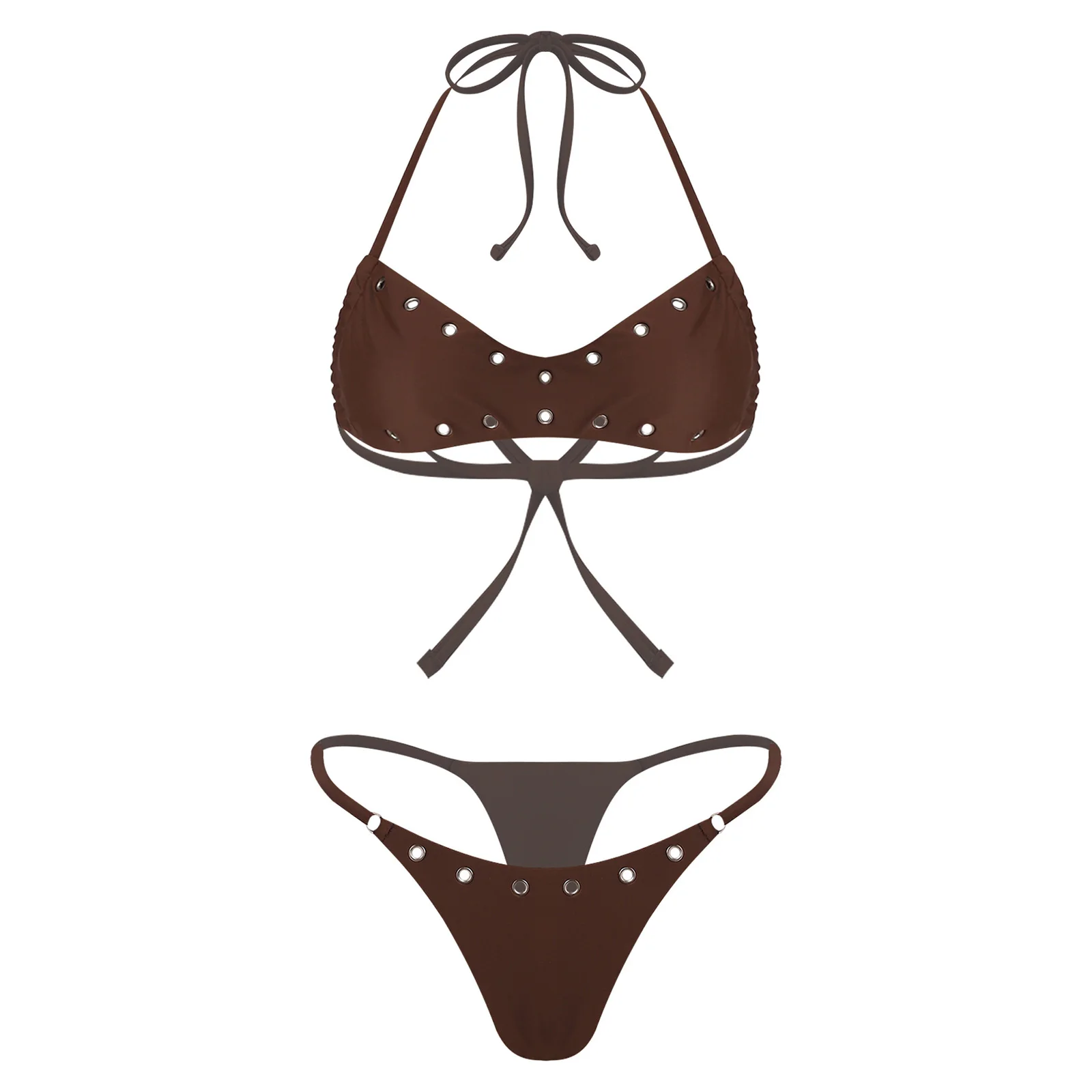 Women Micro Bikini Set Swimwear Beachwear Eyelet Holes Bra with T-back Briefs Bathing Suit Beach Pool Sunbathing Swimsuit