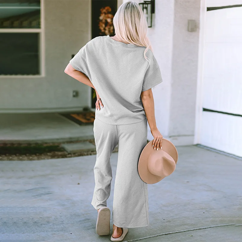 طقم ملابس رياضية كاجوال للنساء لون نقي نسيج فضفاض مناسب ort Sve سروال طويل بدلة نسائية عبر الحدود #3