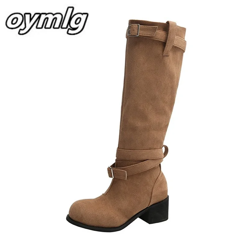 Retro thick heeled long boots for women 2024 new winter versatile height increasing knight boots