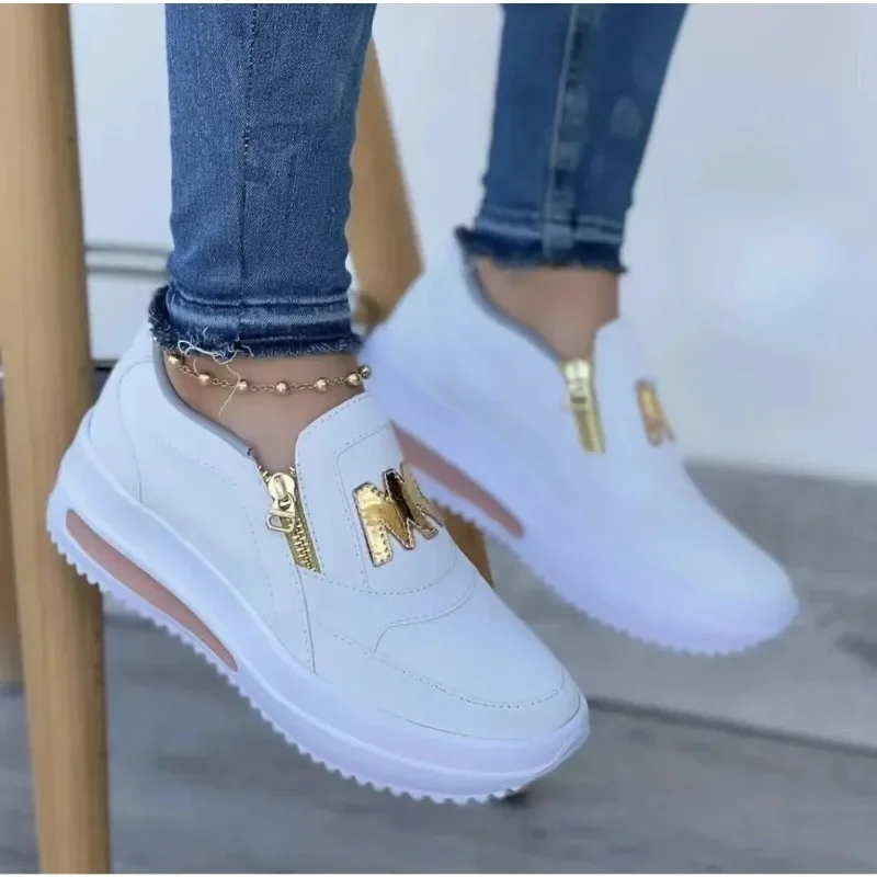 2024 Women Casual Sneakers M Printed Side Zipper Platform Plus Size Vulcanized Shoes Zapatillas Mujer Sapato Plataforma Feminino