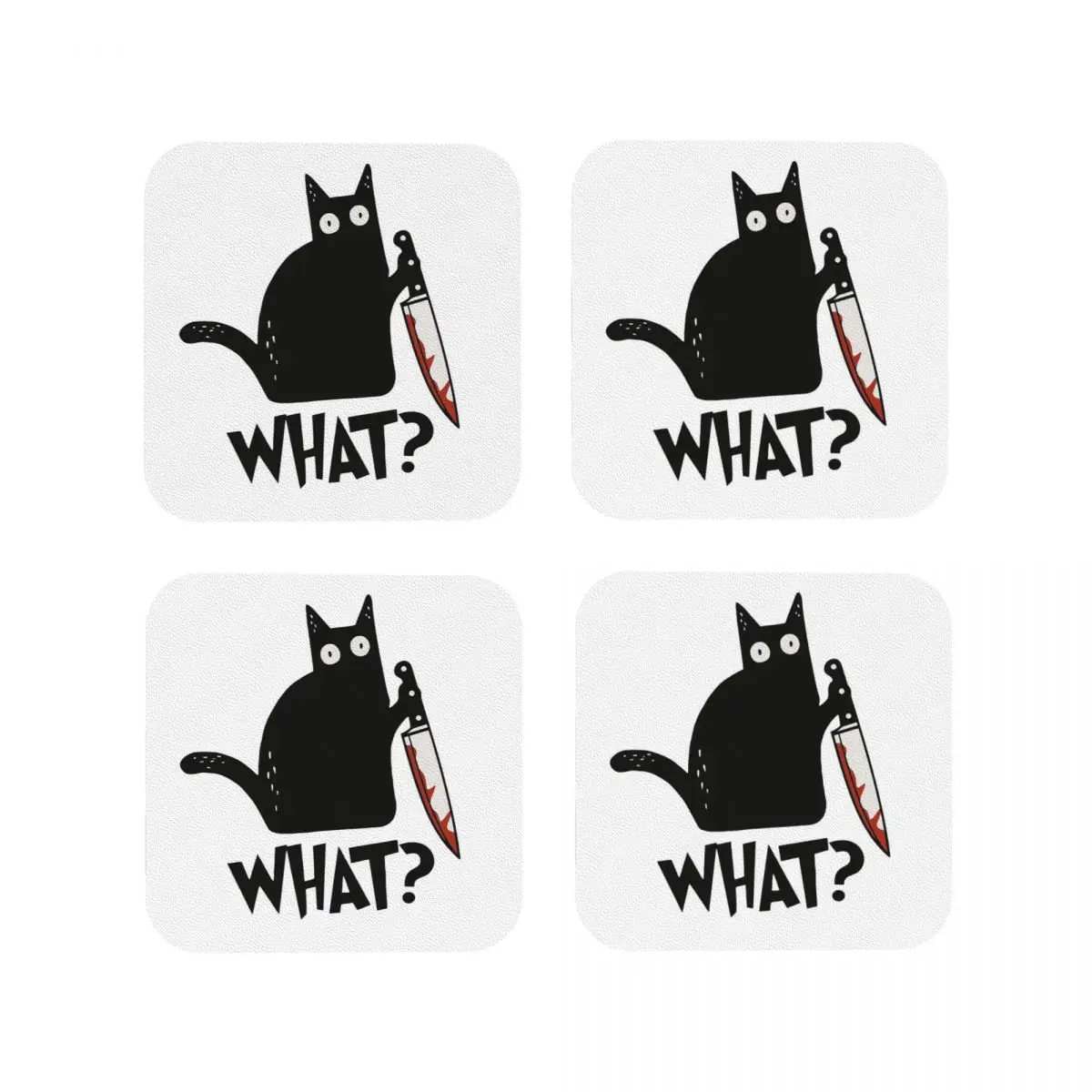 Cat What Murderous Black Cat With Knife Gift Premium Coasters Kitchen Placemats Cup Coffee Mats For Home Tableware Pads Set of 4