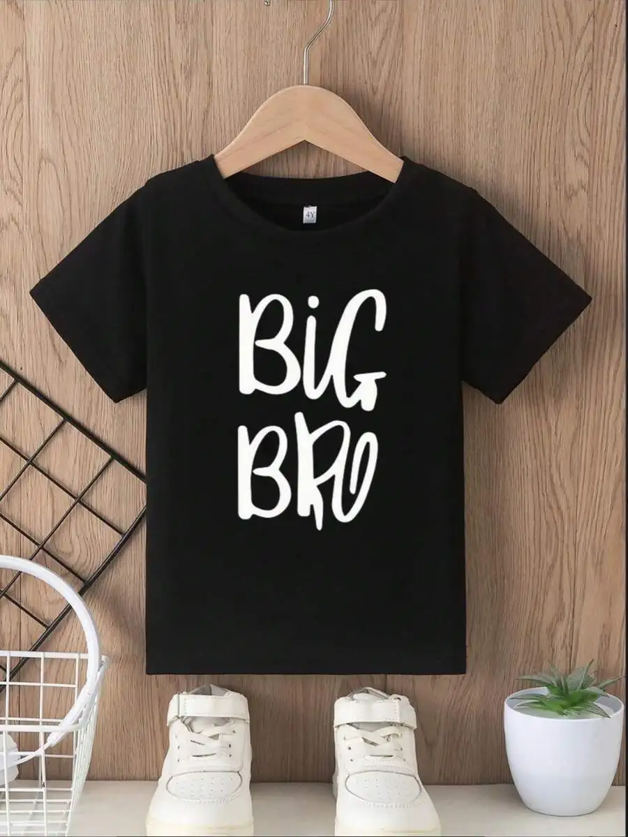 Casual Style For Both Boys And Girls Family Matching Shirts Big Bro Text Print Summer Vacation Gift For Elder Brother