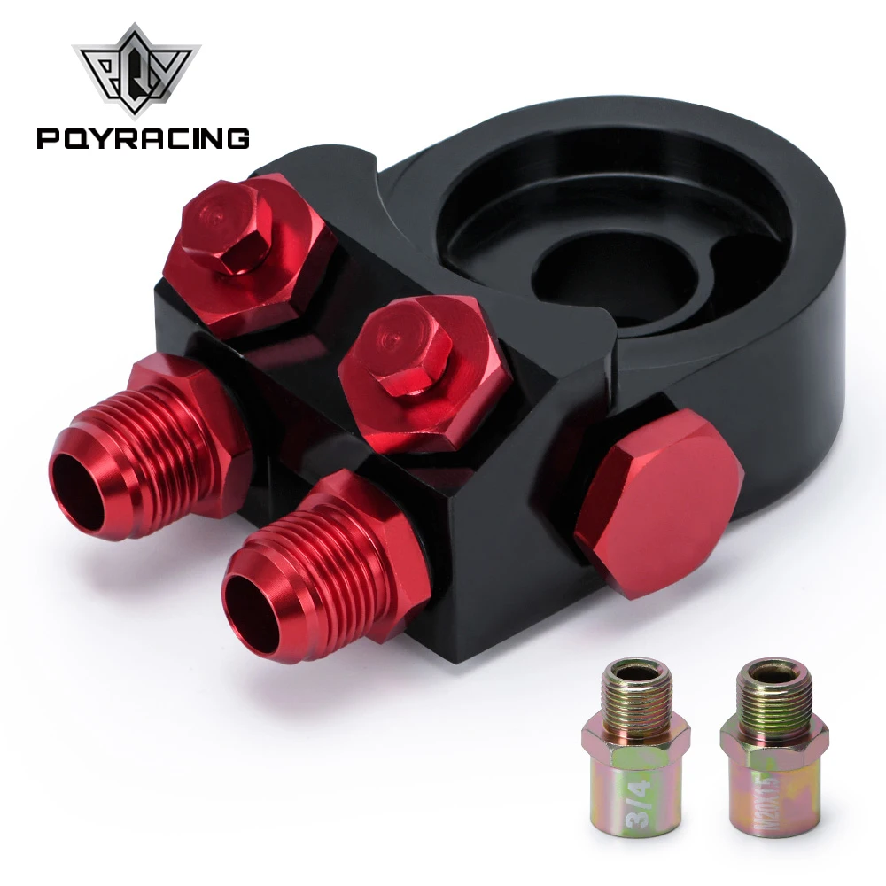 PQY - Adaptador de sanduíche de filtro de óleo AN10 de alumínio Turbo refrigerador de óleo com termostato e encaixe 3/4-16 UNF, M20x1.5 PQY6746