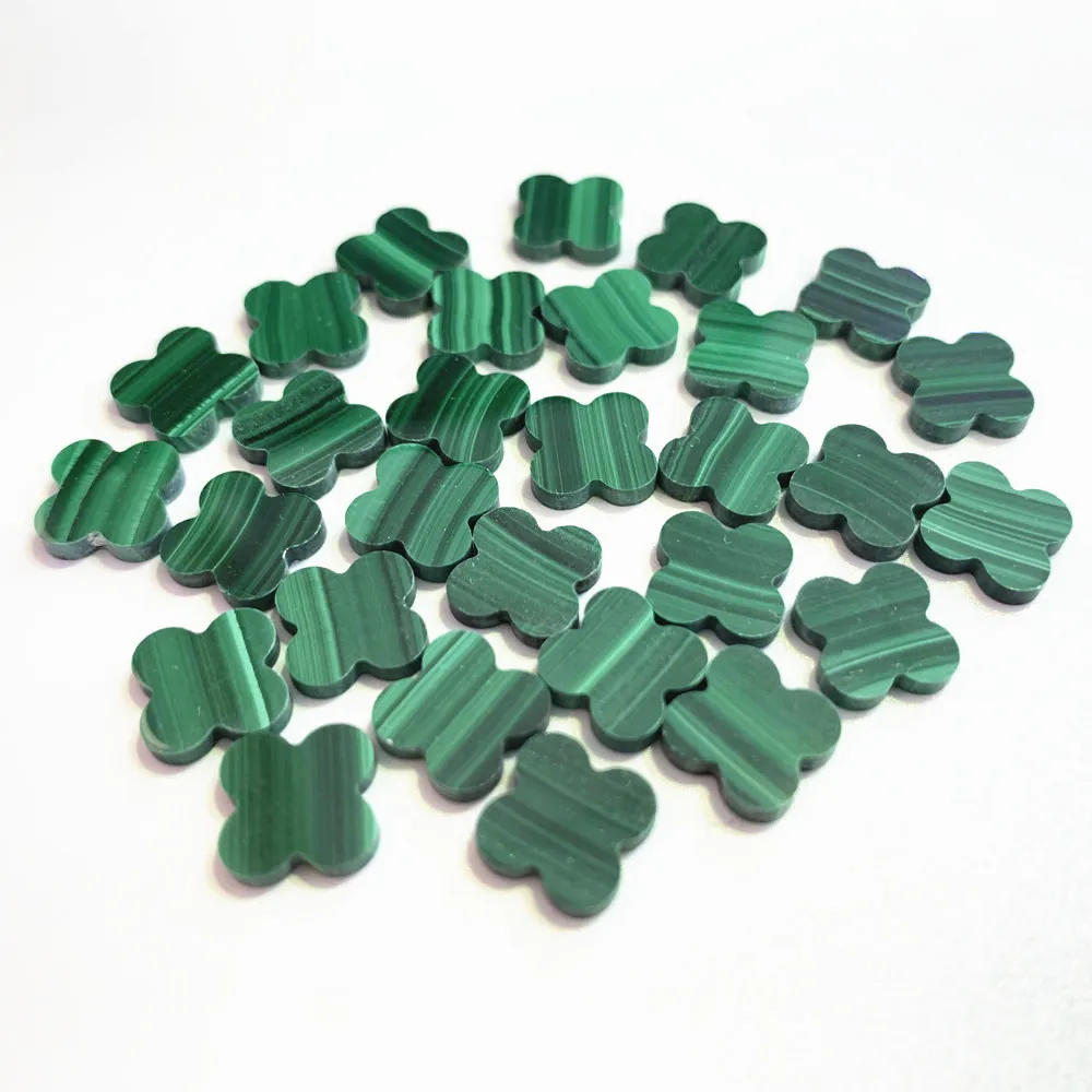 Natural Malachite Clover 11x11x2mm Lucky Flower Gemstone Yotsunoha For Jewelry Making Wholesale Lloose Beads