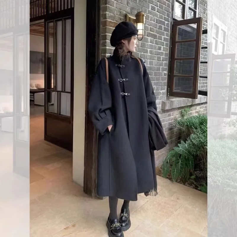 

Мужское двубортное шерстяное пальто большого размера на осень-зиму, двусторонний вельвет, свободный крой, модный повседневный стиль, прямой подол