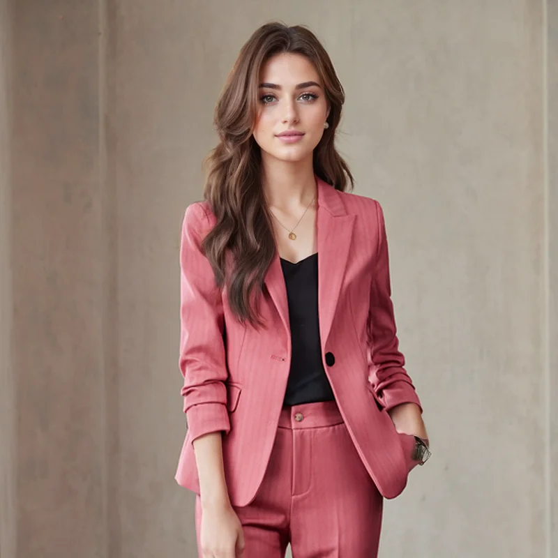 ZJYT Elegant Pants Sets for Women 2 Pieces Clothing Matching Set One Button Blazer Trousers Suit Large Size Jacket Outfit Autumn