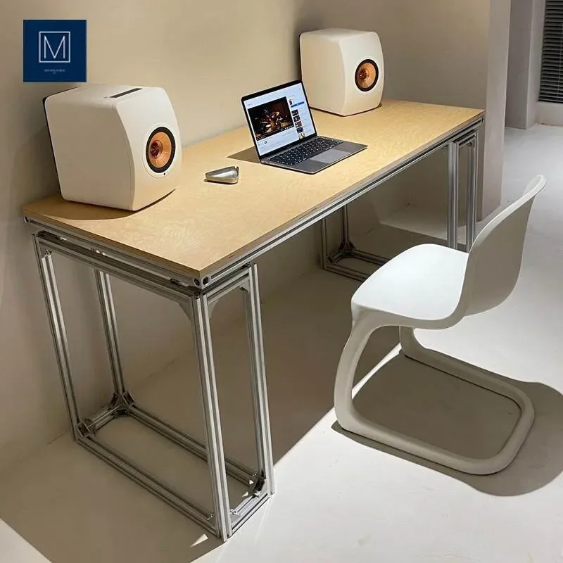 Modern Birch Wood Computer Desk with Aluminum Frame Simple Writing Table for Home Bedroom Student Study Office Workstation