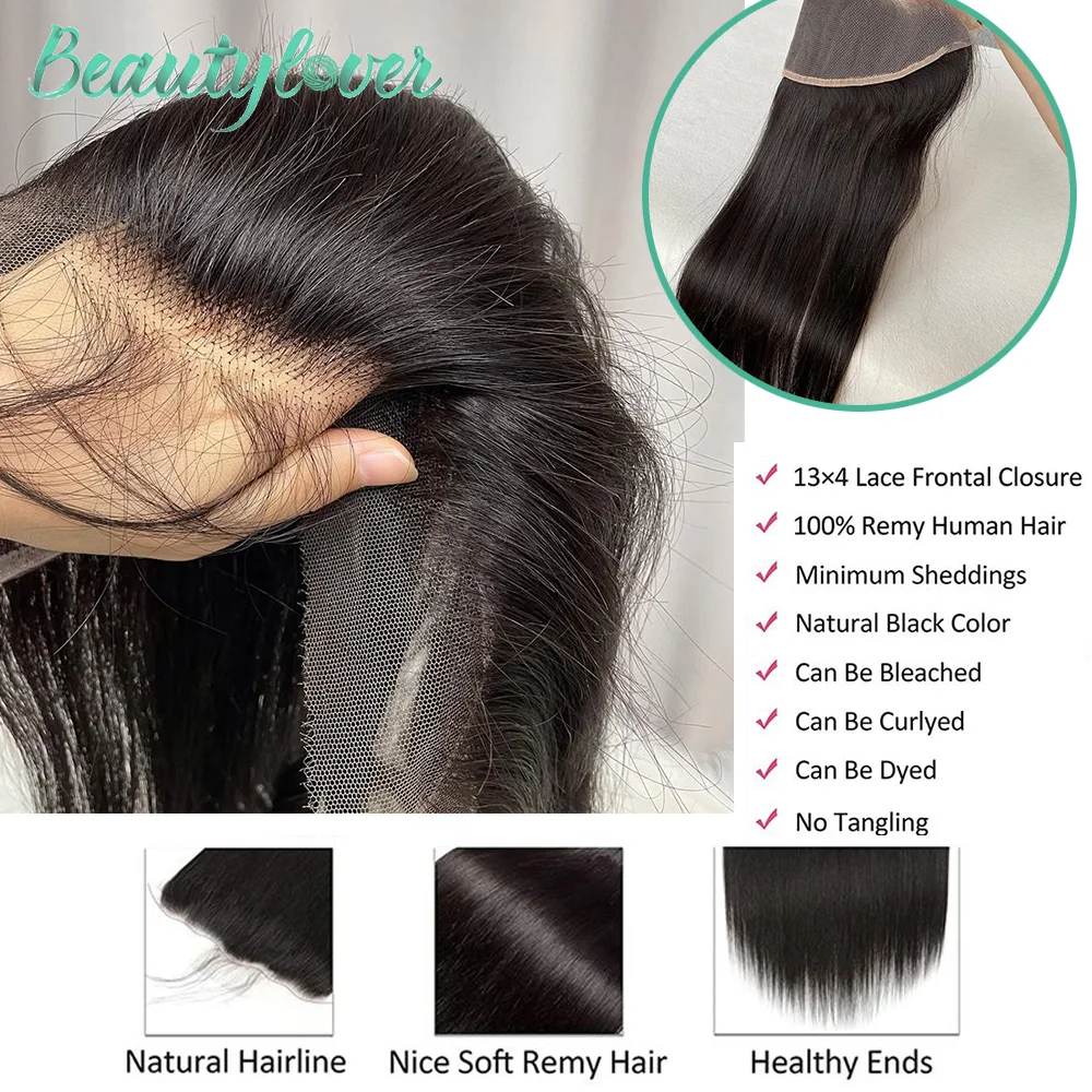 13x4 13x6 Ear To Ear Transparent Frontal Lace Only Straight HD Lace Closure Human Hair 100% Brazilian Hair Quality Soft Silky Pre Plucked Bleached Knots Natural Hairline Virgin Hair Pieces For Women Daily Hair Styling