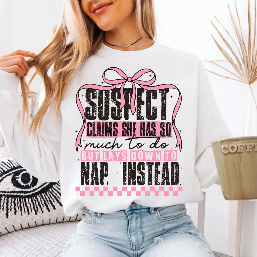

Suspect Claims She Put Her Crazy Away Iron-On Heat Transfer Sticker Decal T-shirts Sweatshirts Bag Clothing Fabric Decor