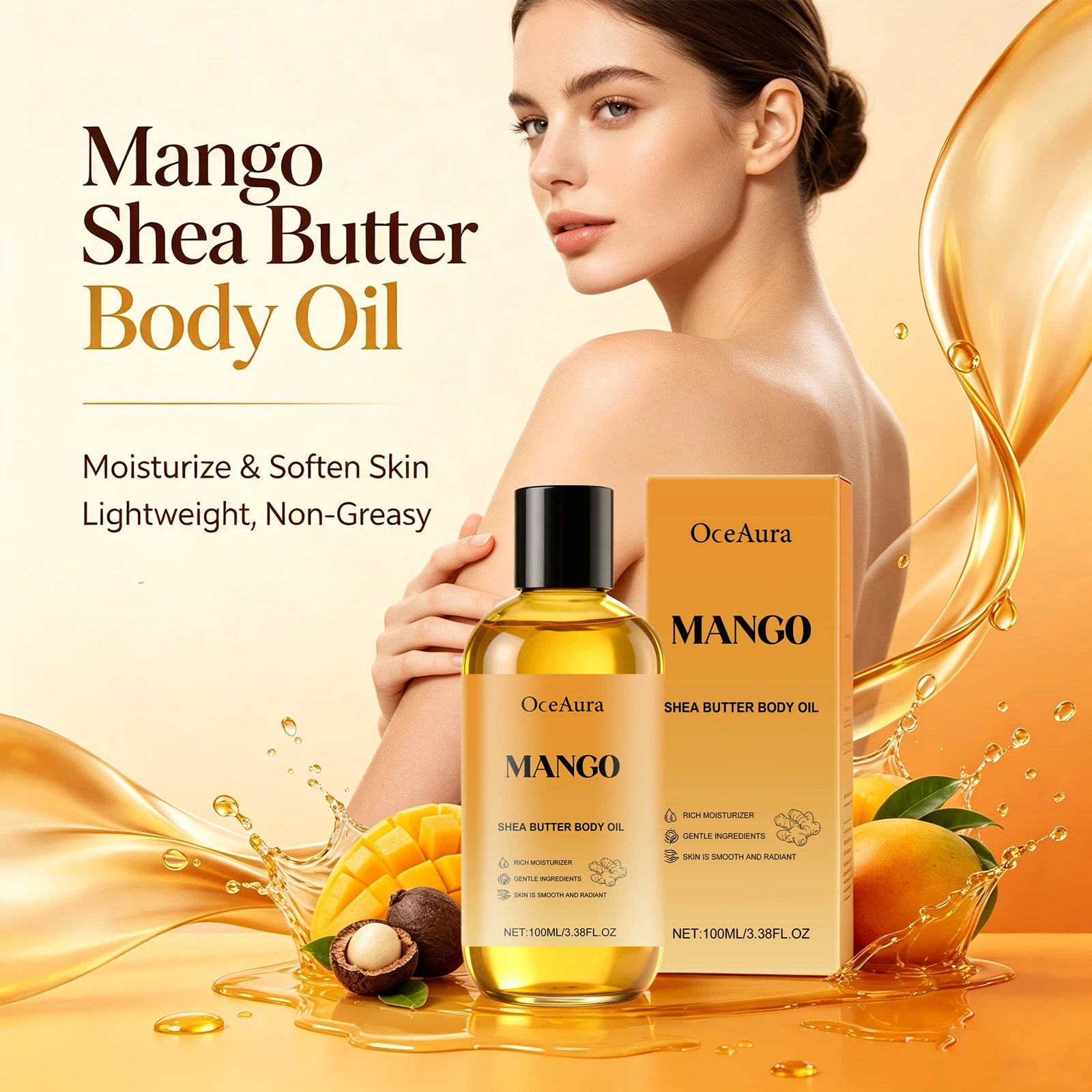 Mango Shea Butter Body Oil Relieve Dry Rough Skin Nourishing Moisturizer Smooth Elbow & Knee Rough Skin Spa Massage Body Oil
