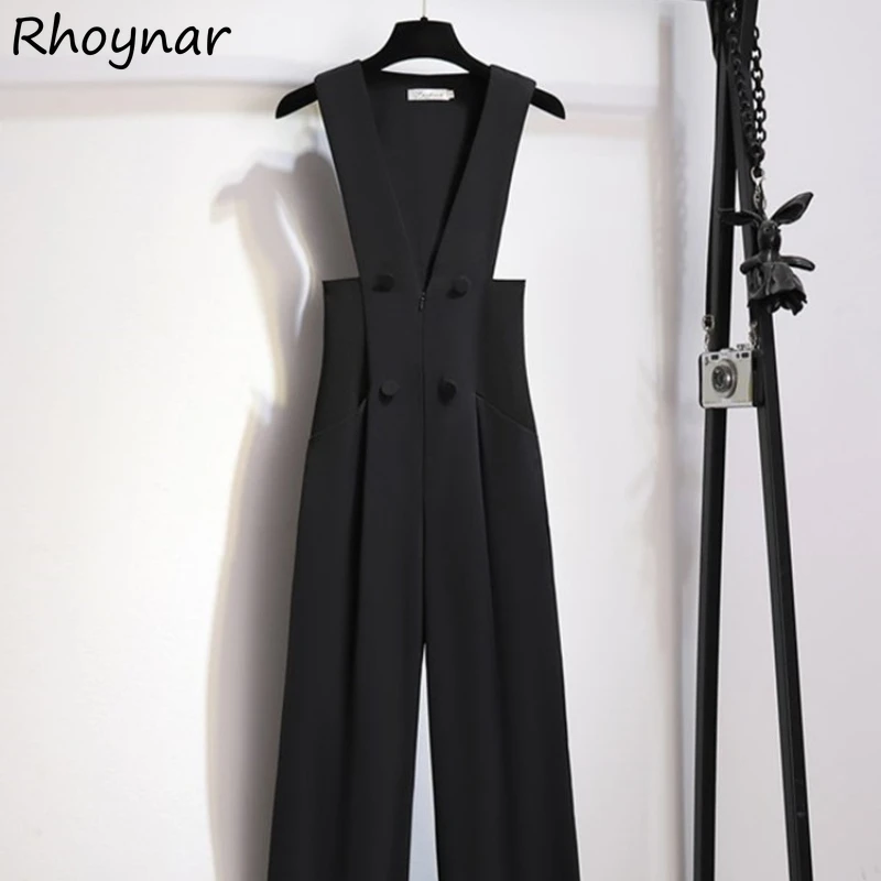 

Jumpsuits Women High Waist Button Designed Fashion Ulzzang Simple Casual All-match Baggy Slender Cozy Spring Ladies Elegant Chic