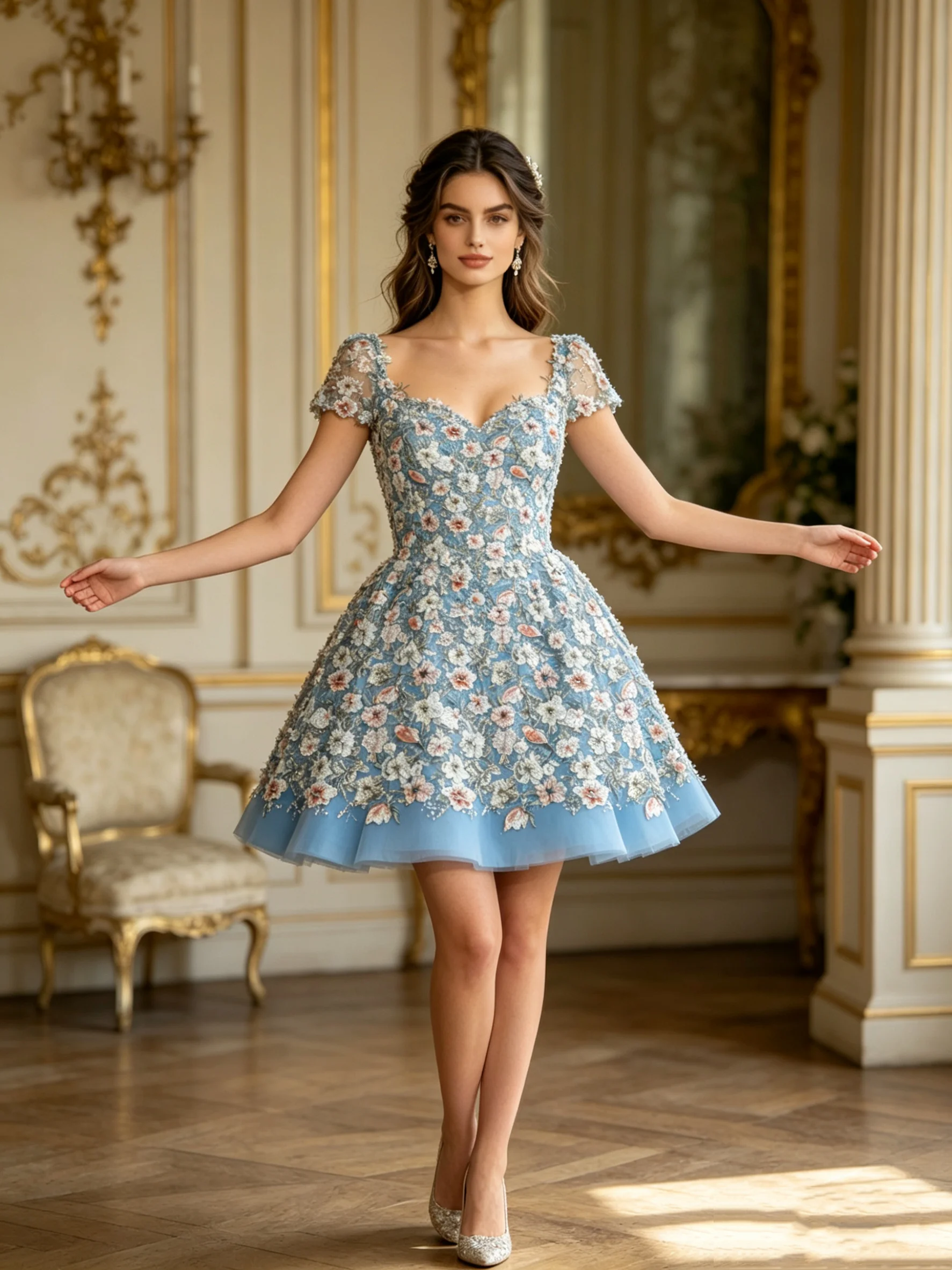 

Blue Princess Prom Dress Sexy Sweetheart Short Sleeves A Line Short Mini Bridal Evening Gown Customized Beach Garden Robe