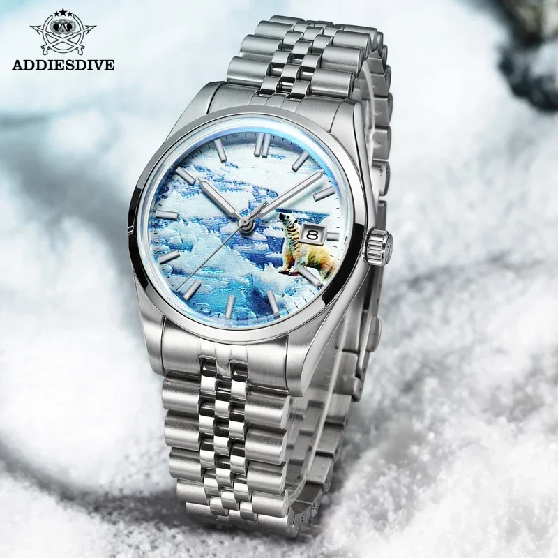 Dropshipping Fashion 3D Glacier Dial NH35 Automatic watch Men 39mm Mechanical Wristwatch Bubble Mirror 100m Diving Watches Reloj