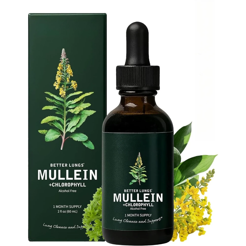 

Mullein Drops for Lung Detox - Mullein Leaf Tincture with Chlorophyll - Helps Support Respiratory Health, Alcohol-Free