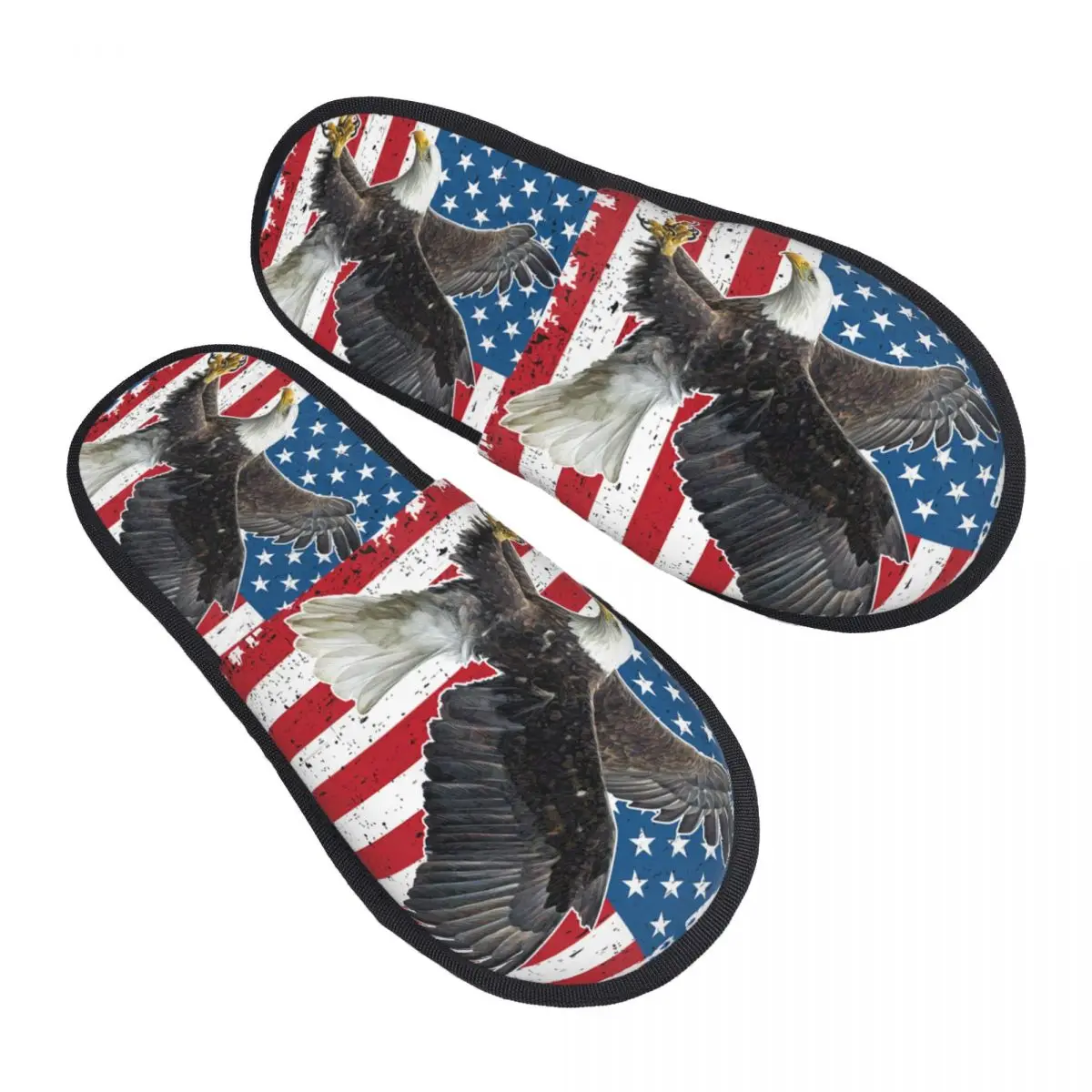 Custom Bald Eagle American Flag Soft Memory Foam House Slippers Women USA Patriotic Comfy Warm Anti-Skid Slipper