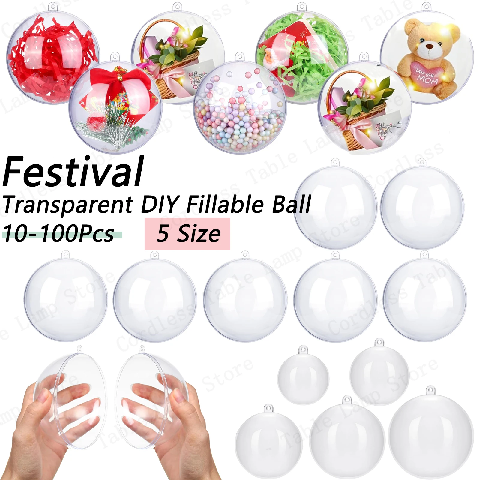 10–100 Stück transparente Kunststoff-Valentinstagskugeln, durchsichtige befüllbare Kugel, Weihnachtsbaum, hängende Ornamente, DIY-Handwerk für Hochzeit, Party, Dekoration
