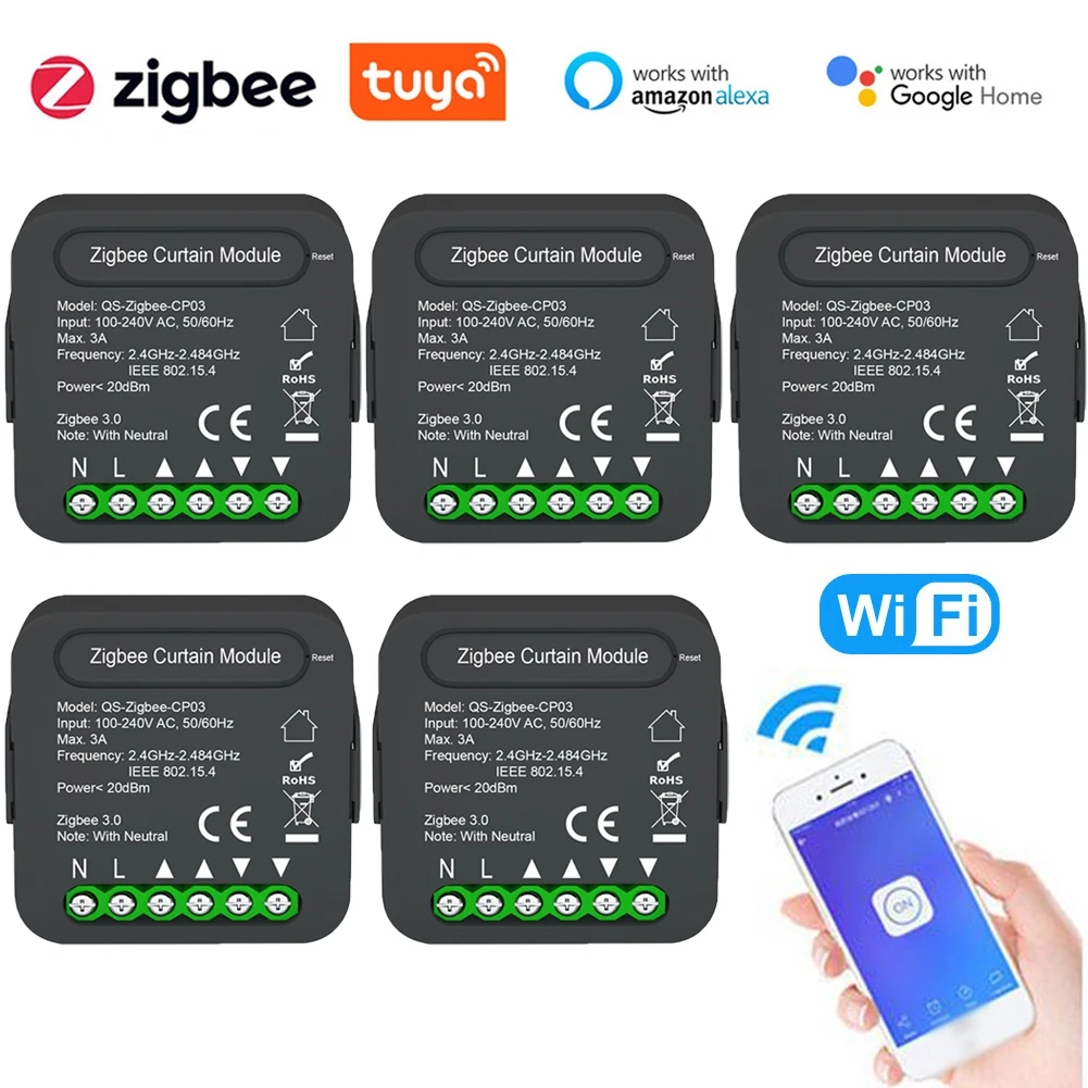 Tuya ZigBee WiFi Curtain Switch Module Roller Shutter Blinds Motor Timer Smart Controller  For Alexa Google Home Voice Control