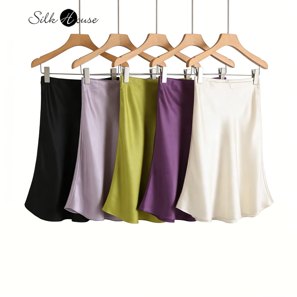 

Новая женская повседневная летняя юбка-карандаш из 100% натурального шелка тутового шелкопряда, плотностью 30 мм, с глянцевым блеском, однотонная, с косым кроем, модель 2026 года