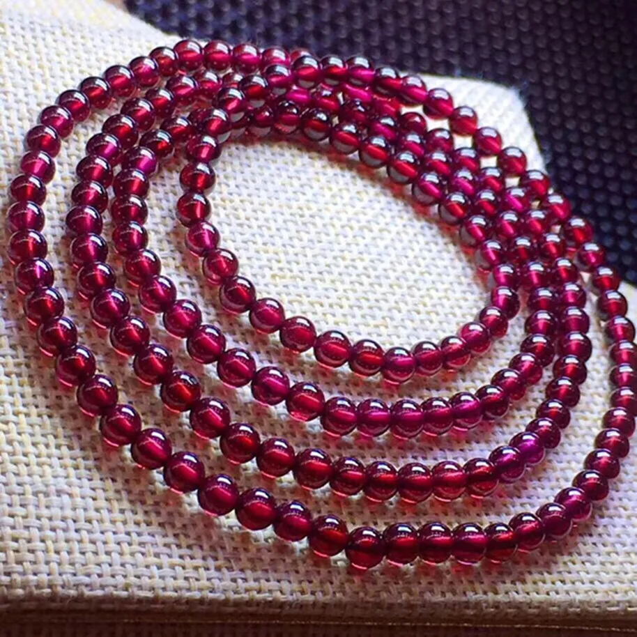 

1 Pc Fengbaowu Natural Wine Red Garnet Bracelet Round Beads 4 Loops Crystal Healing Stone Fashion Jewelry Gift For Women