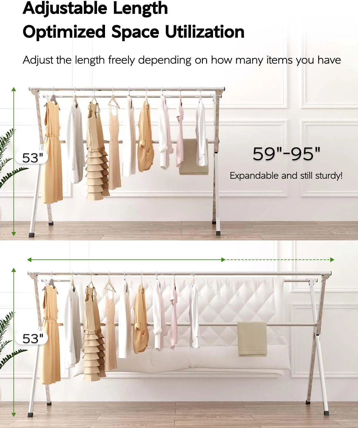 Clothes Drying Rack 95 Inches Folding Outdoor Indoor, Drying Rack Clothing Collapsible, Foldable Laundry Drying Rack, Heavy Duty