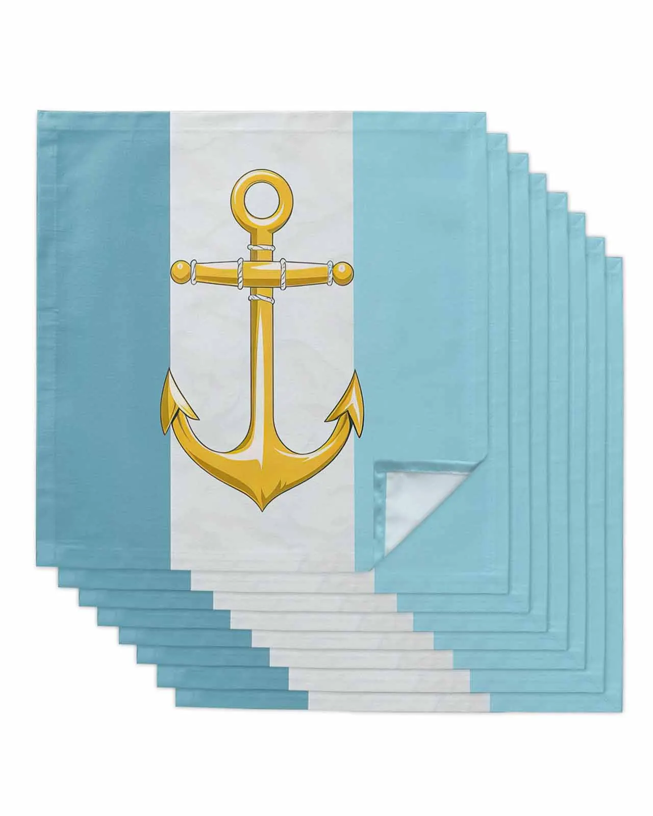 4pcs Color Block Boat Anchor Rope Gold Square Napkins 50cm Table Napkin Party Wedding Decoration Table Cloth Kitchen Dinner