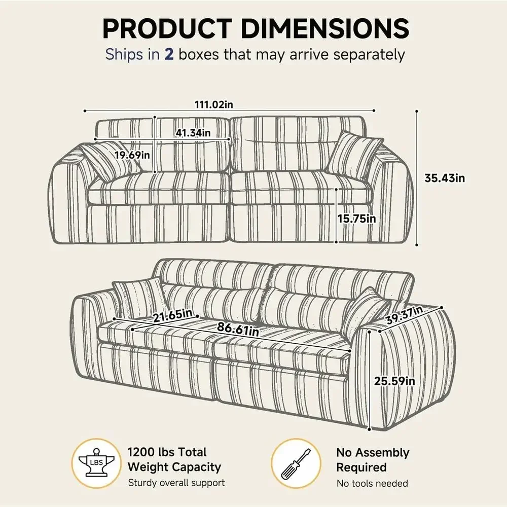 Pet-Friendly Chenille Woven Sofa, Split-to-2 Seating Option, 2-Piece Compressed Sofa Set, No Assembly Required, 1200 lb Capacity
