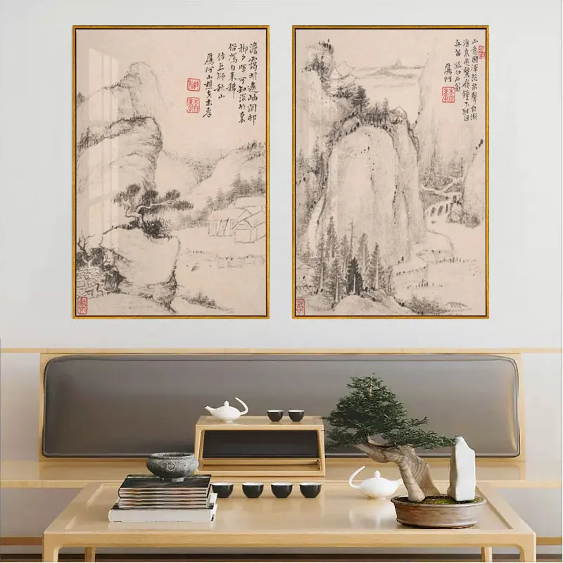 New Chinese Scenery Style Canvas Print Landscape Bedside Ornament Wall Picture Painting Poster Art Bedroom Home Décor