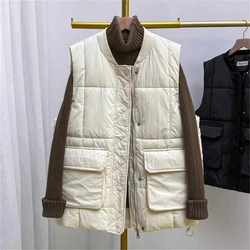

2025 Ladies Down Cotton Vest Jacket Autumn Winter Korean Sleeveless Women's Waistcoat Coat Loose Cardigan Female Outerwear