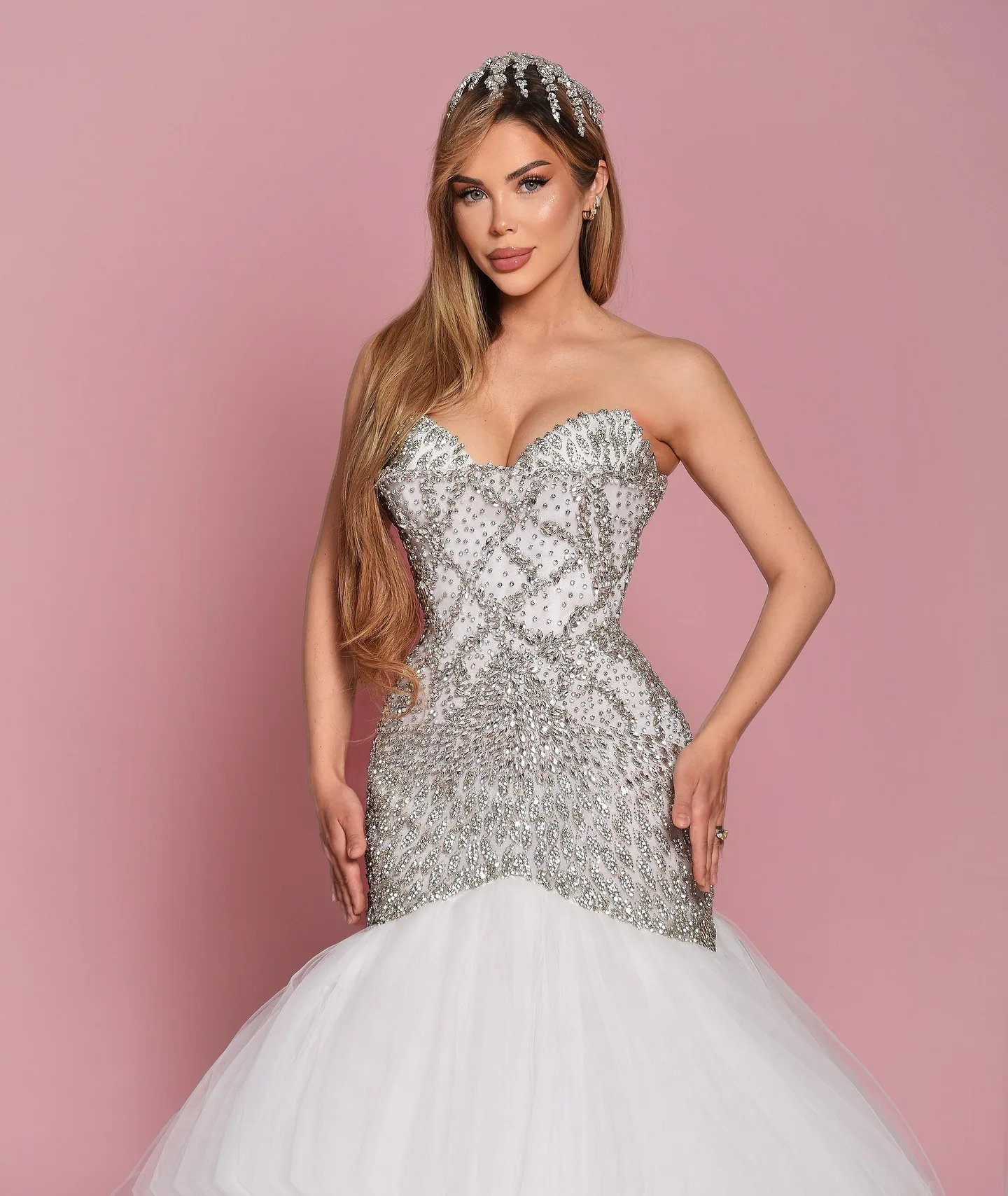 Mermaid Wedding Dress 2025 Sweetheart Beaded Crystal Tulle Bridal Gown Elegant Wedding Guest with Long Fluffy Train Customized