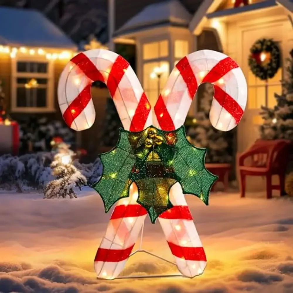 

Outdoor Lighted Glittered Christmas Candy Cane 3ft LED Clear Wire Standing Ornament Garden Decoration Festive Season Gift