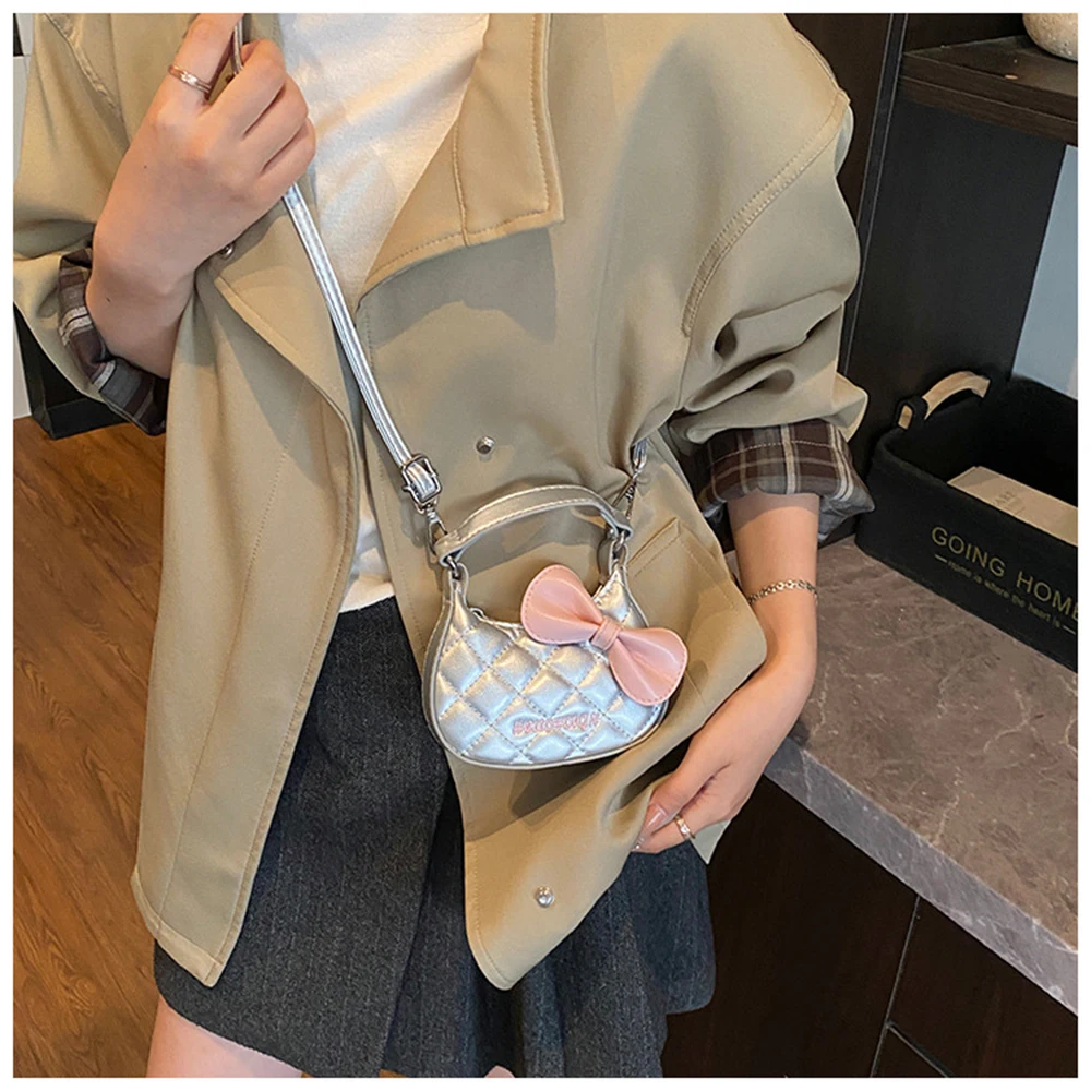Bowknot Mini Crossbody Bag 2025 Autumn Simple Chic Casual Grid Design of Stitching Line Small Handbag Cute Women's Purse