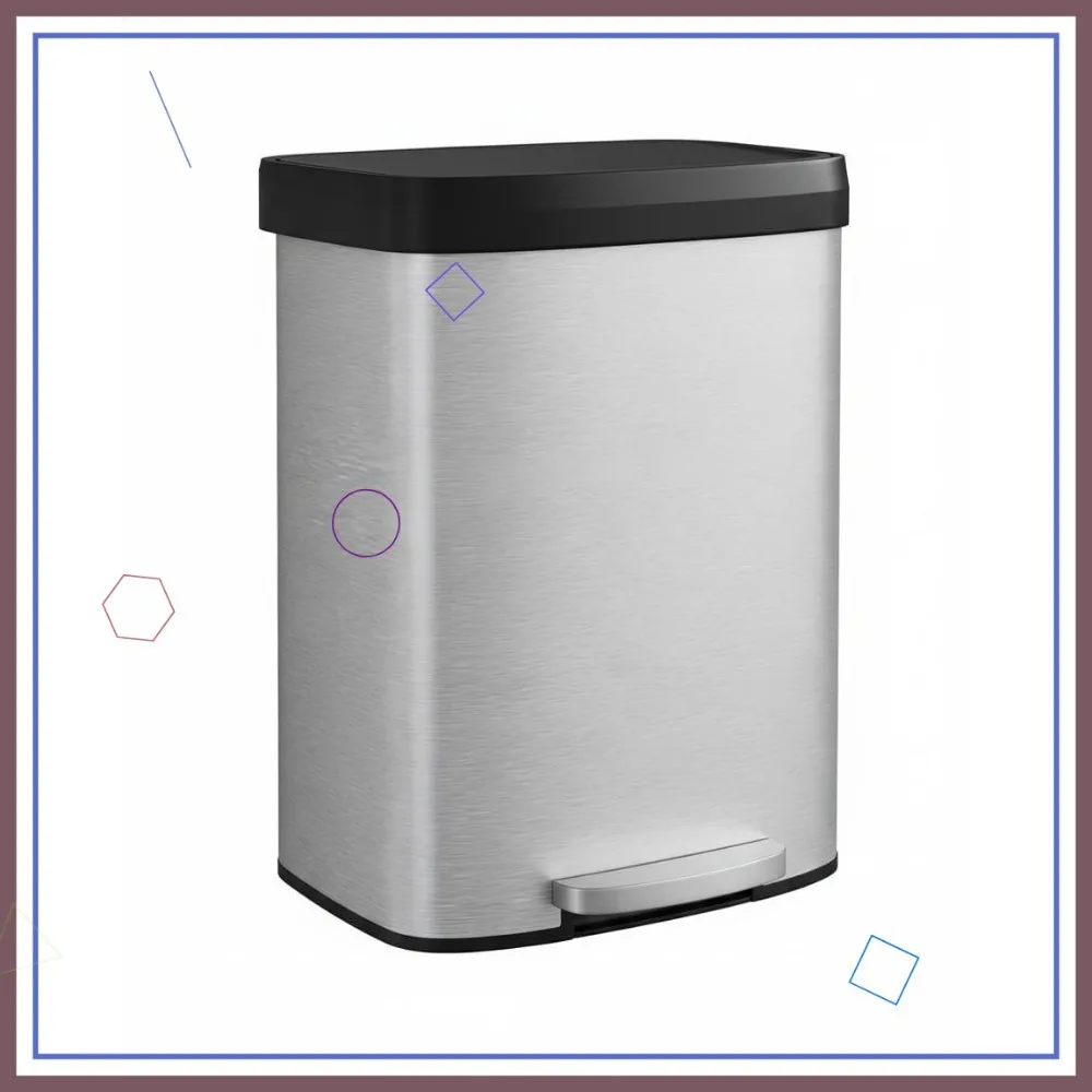 

16 Gallon Stainless Steel Step-On Trash Can with Soft-Close Lid, Rustproof Kitchen Garbage Bin