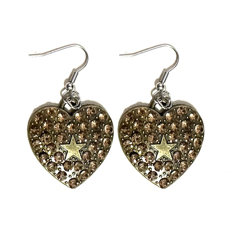 Y2K Jewelry Shiny Crystal Heart Star Earrings for Women Vintage Charms Earrings Punk Korean Fashion Earrings Accessories Goth