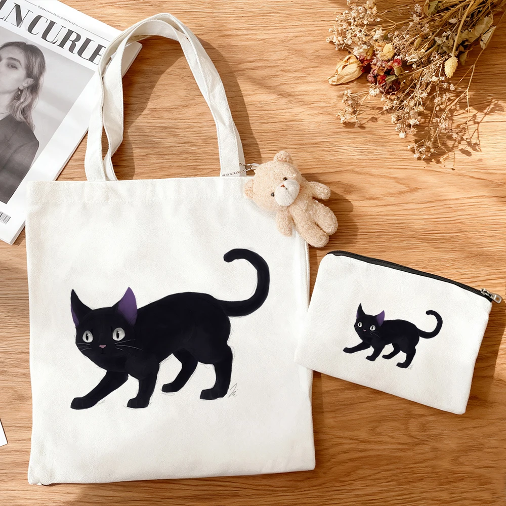 3pcs/set Large Capacity Kiki's Delivery Service Kiki Canvas Tote Bag Kawaii Anime Girl Gift Eco Cotton Reusable Shopping Bag view 4