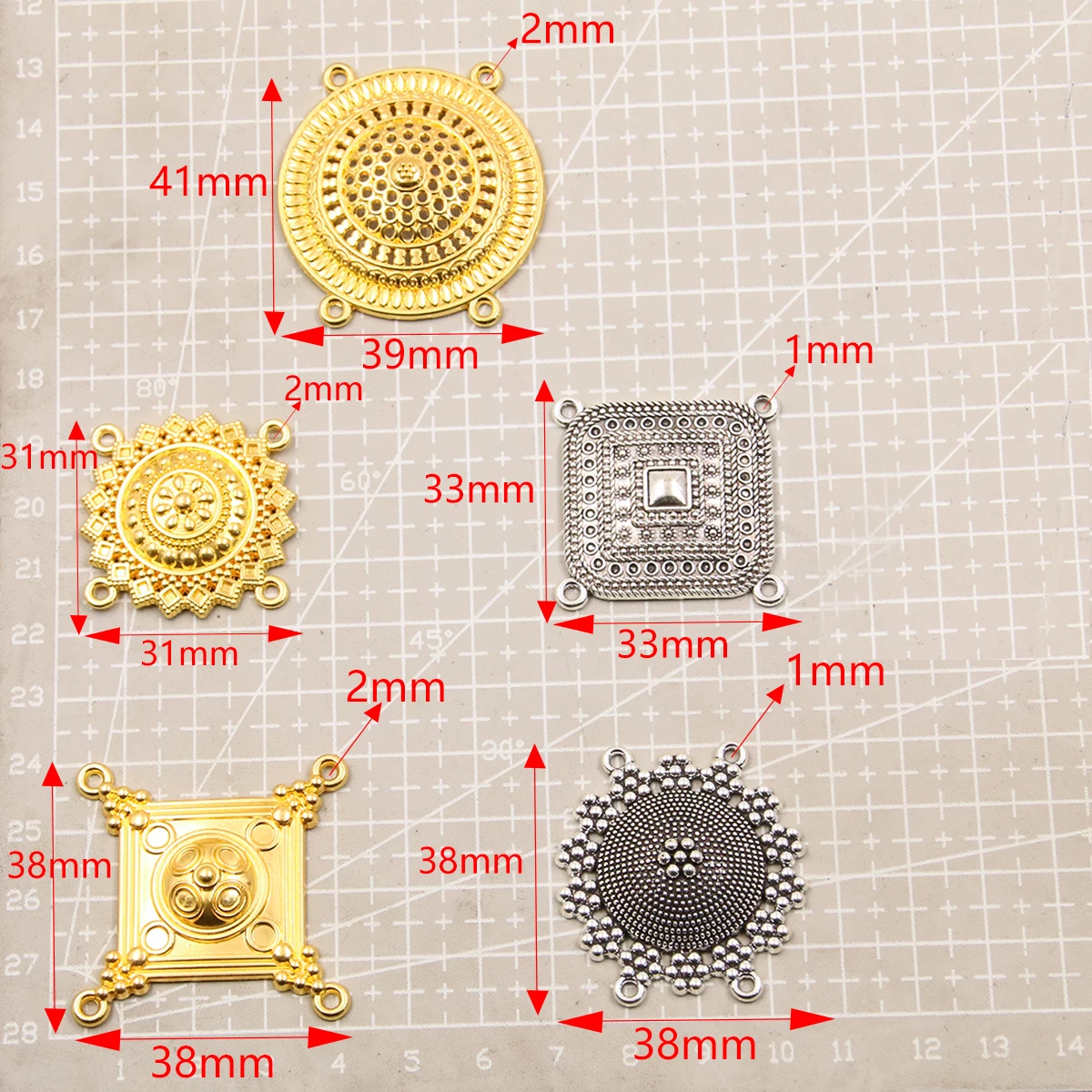 6PCS Mix Size Style Two Color Necklace Charm Women Jewelry Fashion Porous Connector Geometric Circle Square Pendant Necklace