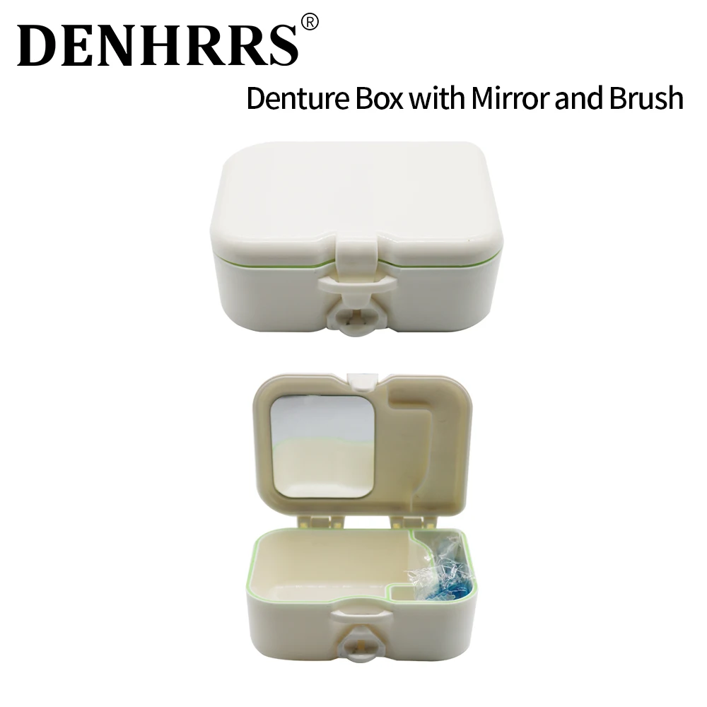 Portable Mini Toothbrush Denture Cleaning Brush False Teeth Cleaning Retainer Case with Mirror Oral Care Tool Teeth Brushes Tool