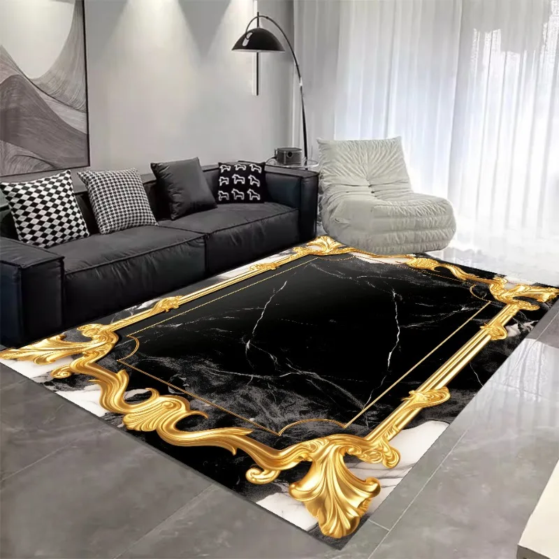 

Luxury Golden Living Room Carpets Europe Black Abstract Decoration Rug Bedroom Lounge Floor Mat Non-slip Home Decor Rugs tapis