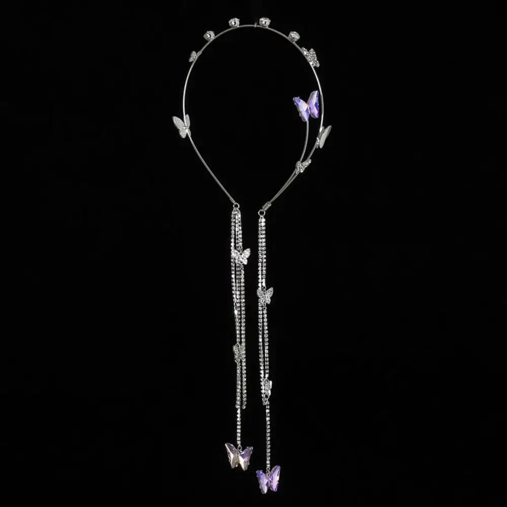 Rhinestone Tassel Pearl Headband Headdress Woman Tiara Hair Hoop Butterfly Headband