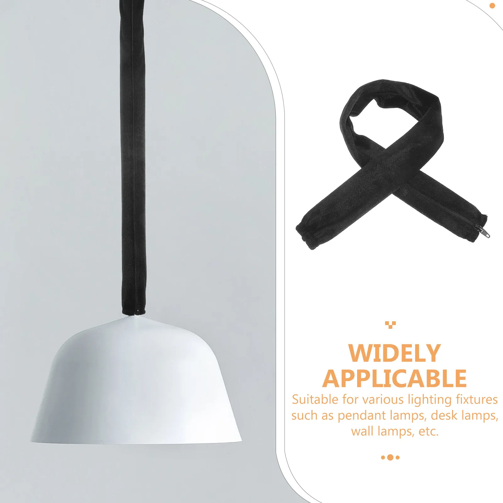 Black Flannel Chandelier Chain Cover Removable Fabric Cord Sleeve for Pendant Light Cable Management