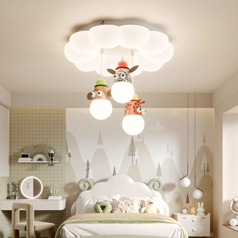Cream Cloud Kids Room Ceiling Lights Cartoon Animal Head Design Full Spectrum Eye-protection For Boys And Girls Lighting Light
