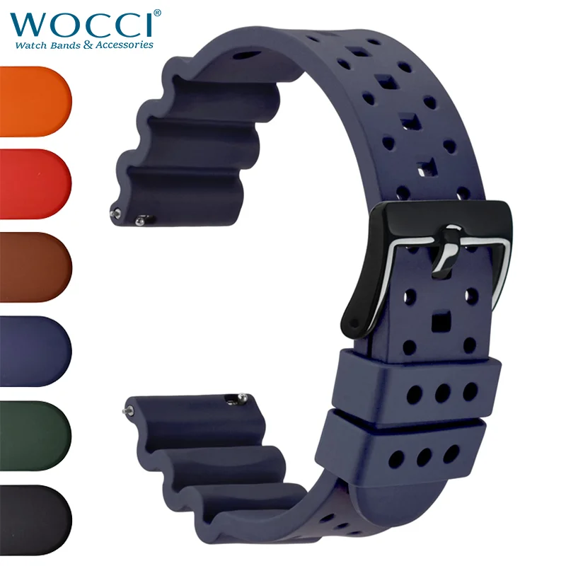 WOCCI Ventilated Fluororubber (FKM) Watch Bands Men Women Breathable Quick Release Stainless Steel Buckle 20mm 22mm 24mm 26mm