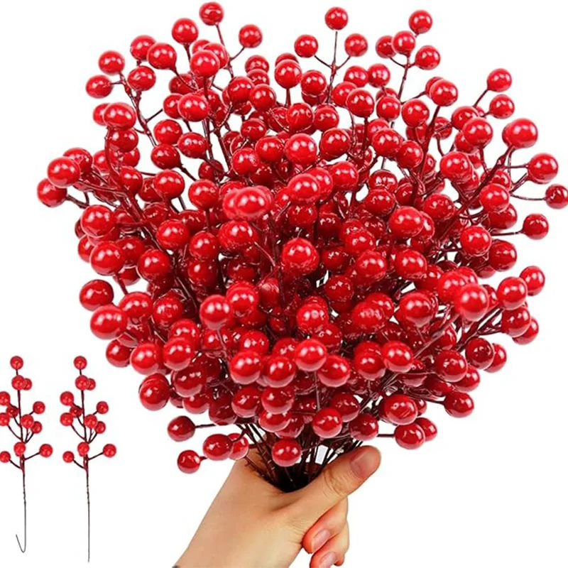 10 Uds. De decoración navideña, ramo de bayas rojas artificiales, adorno para árbol de Navidad, corona DIY, accesorios de regalos de Navidad y Año Nuevo 2026