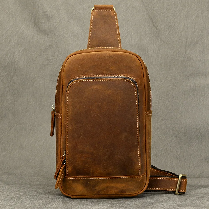 Bolso de pecho informal de cuero para hombre, bandolera de un solo hombro para exteriores, Mini Ipad, paquete de pecho para teléfono