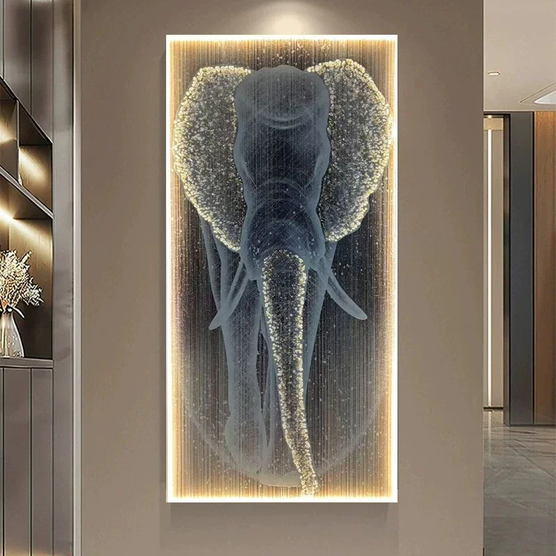 Modern High-End Luxury Crystal Inlaid LED Wall Lamp - Remote Control Elephant Art Hanging Decor for Living Room Space